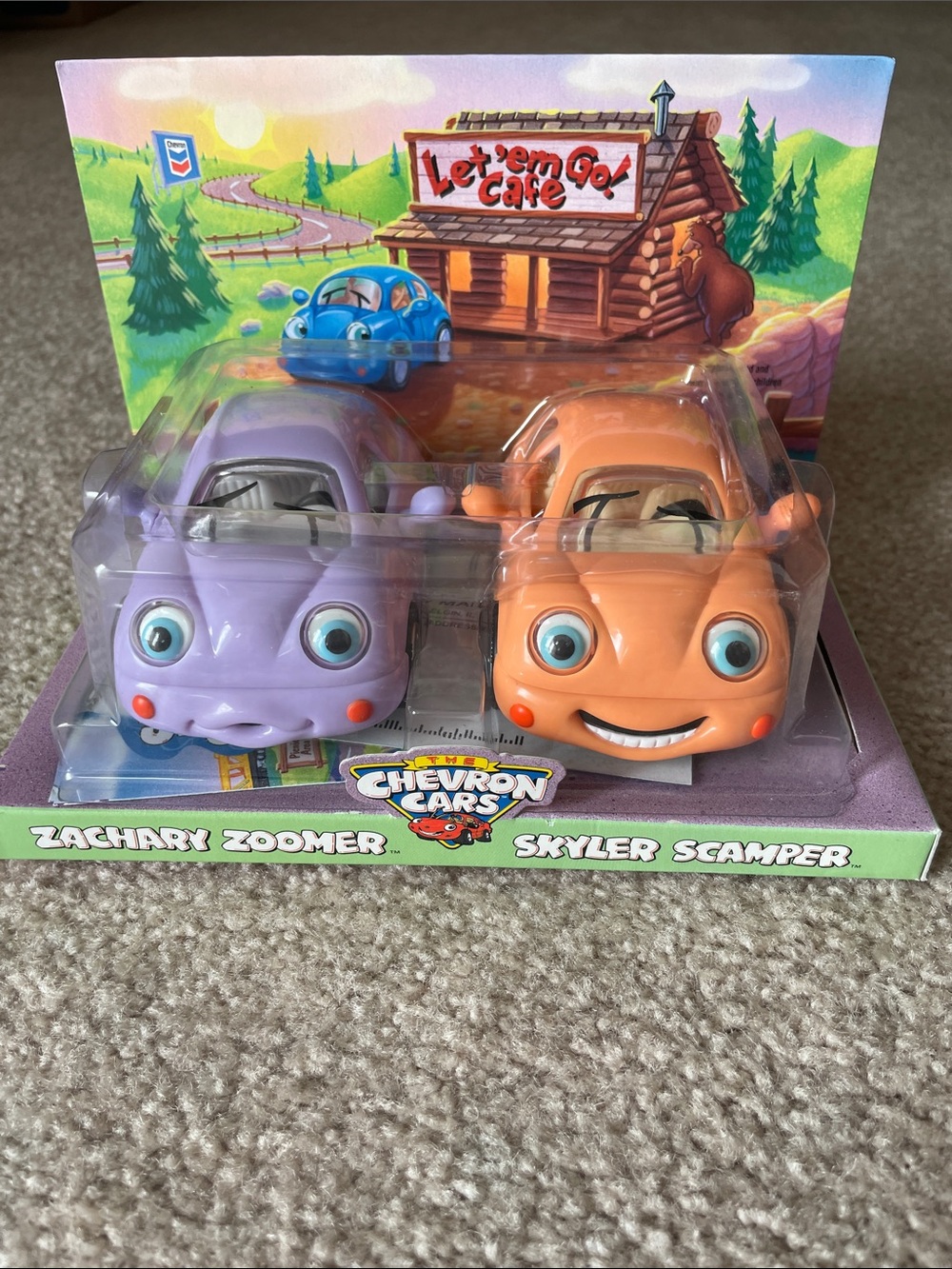 Chevron Cars Zachary Zoomer & Skyler Scamper Toy Car Duo - Purple & Orange